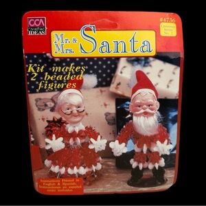 Vintage Christmas Kit Mr and Mrs Santa Beaded Figures Holiday Retro Figurines
